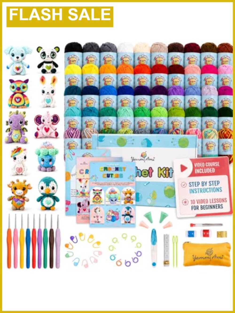 1,800 Yard Beginner Crochet Kit 103-Piece Starter Set Yarn Hooks Amigurumi